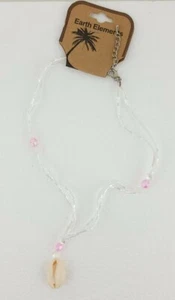 NWT Shiny White/Pink Beaded Islander Necklace W/ Puka Shell Pendant Charm - Picture 1 of 6