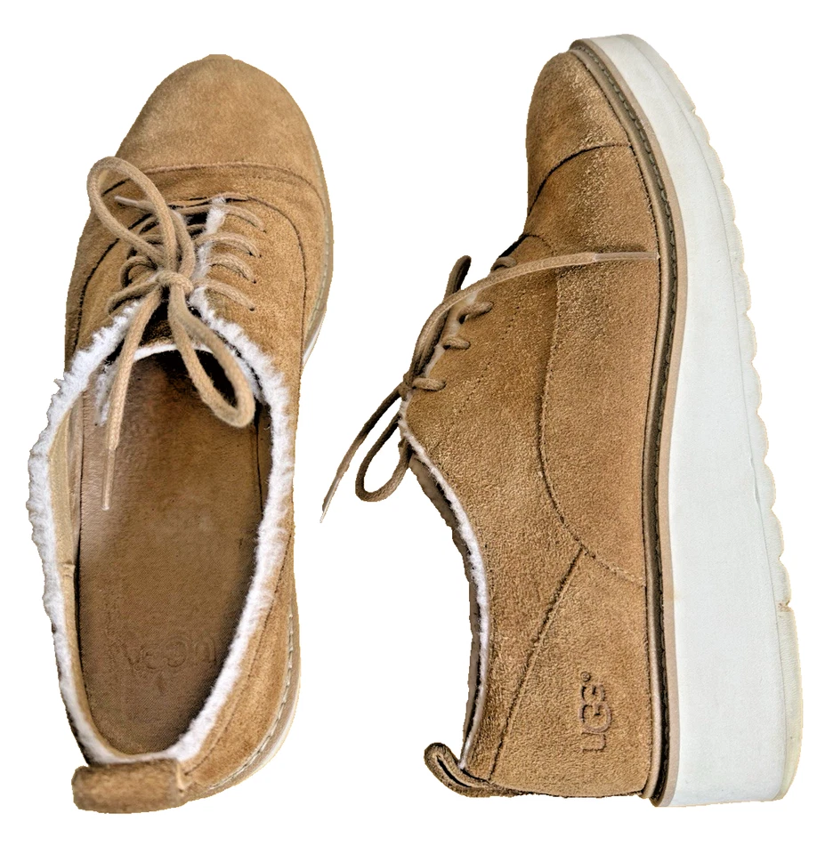 UGG Johanna Spill Seam WOMENS 9.5 PRE-OWNED Chestnut Suede Wool Oxford Shoes - Image 1 of 4