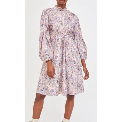 Vestido MIDI Antik Batik Andre tamanho 40/EUA M azul floral algodão cintura apertada - Imagem 1 de 4