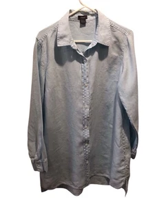 Pure Amichi Womens Large Baby Blue 100% Linen Button Up Shirt Pockets L/S - Picture 1 of 4