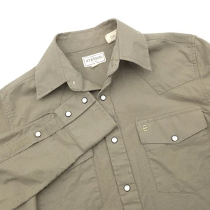 Stetson Shirt Men's Small Beige Pearl Snap Western Ranch Long Sleeve Cotton - Picture 1 of 13