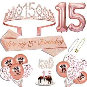 15th Birthday Decorations for Girls, 15th Birthday Sash, 15th Birthday Crown,... - Picture 1 of 6