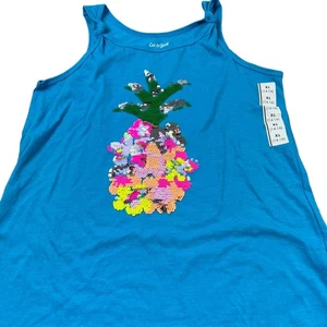 Cat & Jack Girls' Turquoise Blue Flip Sequin Pineapple Tank Top - Large - NWT - Picture 1 of 5