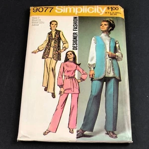 Simplicity Vintage Sewing Pattern #9077 Juniors Vest Tunic and Pants in Size 7 - Picture 1 of 3