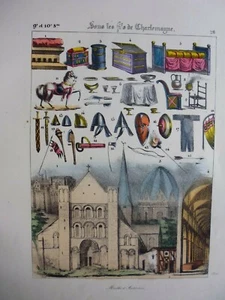 Gravure 19°histoire :meubles et architecture sous les fils de Charlemagne - Picture 1 of 4