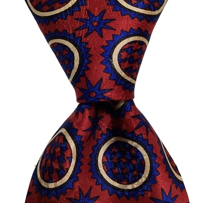 BARRY WELLS Men's Silk Necktie USA Designer HOUNDSTOOTH/STARS Red/Blue EUC RARE! - Image 1 of 3