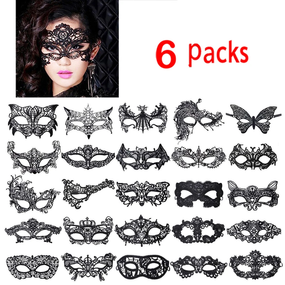 Cytherea 6 Paquetes Sexy Negro Encaje Ojo Mascarada Fiesta Halloween Baile de graduación  Foto 1 de 4