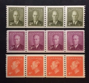 BroadviewStamps COIL SALE! Canada #299, 309-10 strips of 4 MH F. Disturbed gum - Picture 1 of 6