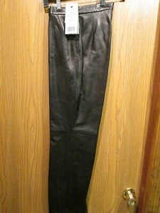 SIENA STUDIO Flat Front Black Straight Leg Lined Leather Pants SIZE 4 NEW - Picture 1 of 7