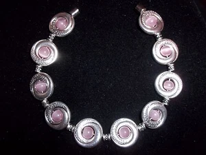 Tibetan SILVER Pink CATS EYE Bead Bracelet MAGNETIC Clasp A-13 Quality Jewelry - Picture 1 of 3