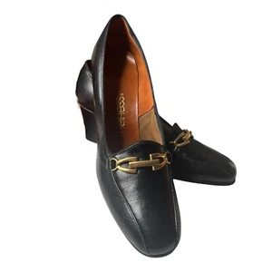 Heiress 70er Vintage schwarz/gold Leder Loafer Pumps Gr. 8 - Bild 1 von 16