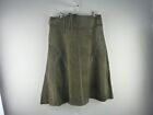 Promod Women's Skirt Olive Green 12 Pig Skin Suede Lined Zip With Belt A-Line