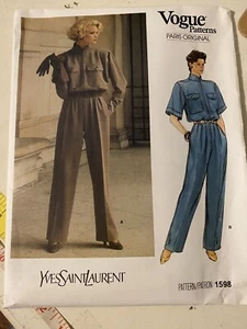 Mono vintage YSL Vogue Paris patrón original 1598 Yves St Laurent 12 sin cortar - Imagen 1 de 2