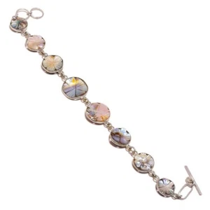 Vintage Mother of Pearl Gemstone Handmade Engraved Flower Statement MOP Bracelet - Picture 1 of 3