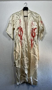 Vintage 50s Authentic Silk Embroidered Japanese Kimono Long Robe Dragons Stitch - Picture 1 of 13