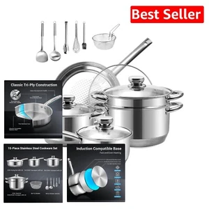 Elegante juego de utensilios de cocina de acero inoxidable no tóxicos de 15 piezas - apto para inducción y horno - Imagen 1 de 9