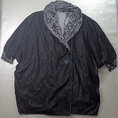 Komitor Jacket Womens 4X to 5X Velvet Vintage Shawl Collar Pockets Whimsy Black - Image 1 of 4