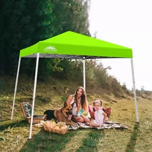 EAGLE PEAK Pop-Up Canopy Tent 10' W X 10' Slant Leg HeavyDuty Fluorescent Green - Picture 1 of 5