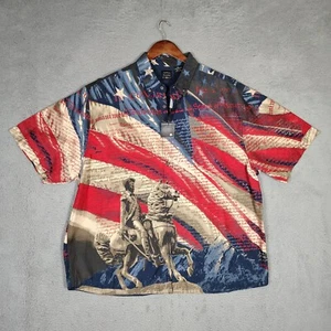 Cotton Trader Sport Shirt Men 2XL Red Blue Stars USA July 4th Patriotic Flag NWT - Picture 1 of 10
