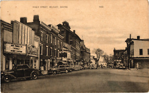 High Street Cars Cinema Shops Belfast Maine Divided Postcard 1930s