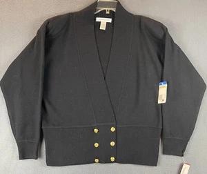VTG Jones New York Cardigan Size M NWT Black Gold Buttons V-Neck Lambswool 80s - Picture 1 of 10