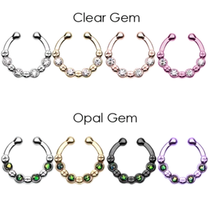 Fake Septum Ring Rose Gold Silver Black Opal Clear Pink Purple Nose Jewelry Sexy - Picture 1 of 9