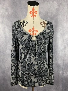 Classiques Entier Women’s M Silk Blend Floral Print Blouse Lined Black White - Picture 1 of 11