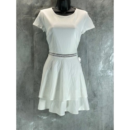 OFF WHITE Mini abito B. DARLIN Junior bianco sporco a strati con orlo all'uncinetto aderente e svasato TG 5 6