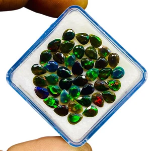 40 Pcs Natural Ethopian Black Opal 5.5-6mm Pear Cut Faceted Loose Gemstones Lot - Picture 1 of 8