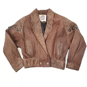 Chaqueta Bomber Vintage Años 80 Cuero Recortado G-III Marrón Vaquera Occidental Concho S - Imagen 1 de 16