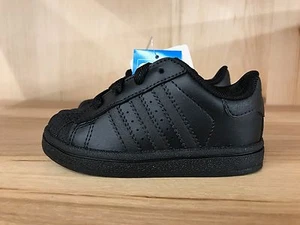 ADIDAS ORIGINAL SUPERSTAR 2  BLACK LEATHER BABY INFANT TD SZ 2-7  676622   - Picture 1 of 6