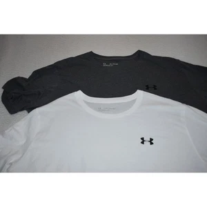 Under Armour Gym Shirts Lot of 2 Mens Size 2XL XXL Polyester Blend White Gray - Picture 1 of 12