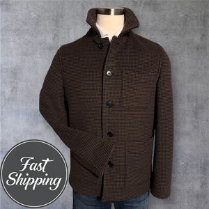 CLUB MONACO Men's M (44 Chest) Brown Wool Blend Field Jacket Overcoat Sport Coat - Picture 1 of 15