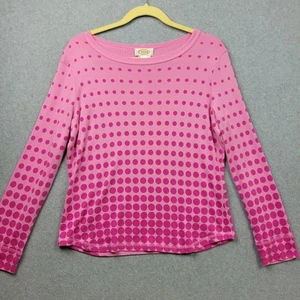 Talbots Womens 100% Pima Cotton Top Size Large Pink Polka Dot Long Sleeve - Picture 1 of 8