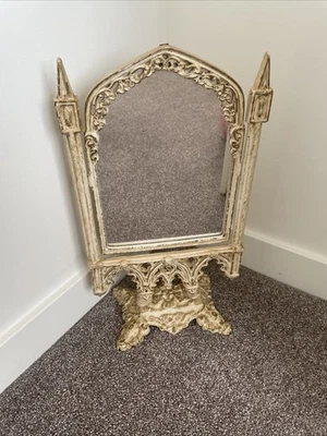 Antique French Gothic Cast Iron Cathedral Window Style Swing Table Mirror 16” - Image 1 of 4
