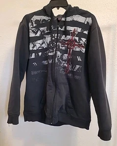 Vtg Y2K MMA Elite Hoodie Men’s Black Sz Large Skull Zip Up Sherpa Lined Jacket - Picture 1 of 12