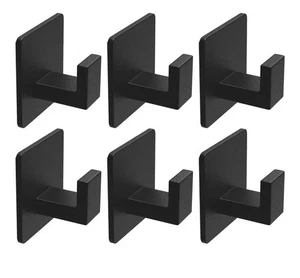 6 Pack Adhesive Towel Hooks, Heavy Duty Wall Hooks Aluminum Black Hooks (A6) - Picture 1 of 8