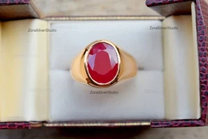 Natural Ruby Ring 22K Gold Filled 925 Sterling Silver Unisex Birthstone Jewelry - Picture 1 of 9