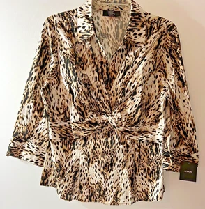 Blusa Alfani Mujer Talla 12 Calce Ajustado Manga 3/4 Estampado Animal Mezcla Algodón Nueva con Etiquetas - Imagen 1 de 11