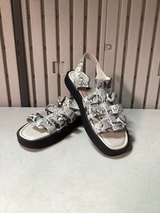 M&S Collection Fisherman Animal Print Leather Flatform Sandals UK 8 Black/White - Picture 1 of 24