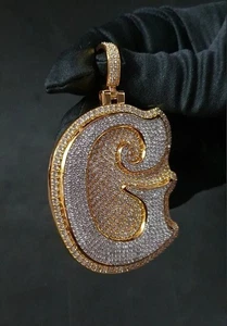 4Ct Round Cut Real Moissanite Initial Letter "G" Pendant 14K Yellow Gold Plated - Picture 1 of 6