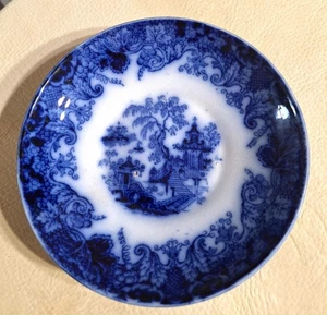ANTIQUE FLOW BLUE 5 1/2" SAUCER MARKED SCINDE 1800'S - Picture 1 of 4
