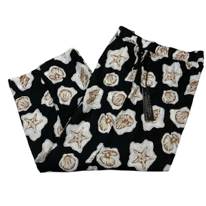 Nicole Miller Pants Womens L Black Seashell Linen Flax Wide Leg Coastal Beachy - Picture 1 of 11