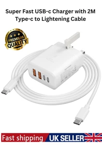 40W USB-C Fast Charge, UK 4-Port Ladeadapter Stecker mit 2M Ladekabel - Bild 1 von 8