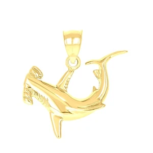 Colgante con dije de tiburón cabeza martillo unisex de oro amarillo de 10k - Imagen 1 de 3