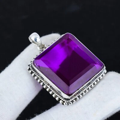 Ametista Gemma a Mano 925 Sterling Argento Ciondolo Gioielli Per Ovatta Regalo - Immagine 1 di 4