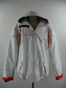 Men's L Oakley Entire Snow Jacket White Orange Ski Snowboard Thinsulate Hooded - Picture 1 of 24