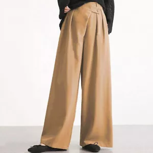 Women Trousers Wide Leg Pants Loose Fit Bottom High Waist Pleated Fashion - Picture 1 of 16