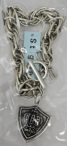 BRACCIALE DA POLSO UOMO STIGMA CATENA SPESSA CORONA E SCUDO ARGENTO PENDENTE/FASCINO NUOVO - Foto 1 di 2