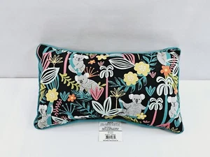 Hampton Bay Outdoor Lumbar Throw Pillow Rectangular 19x11 Koala Black & Teal New - Picture 1 of 9